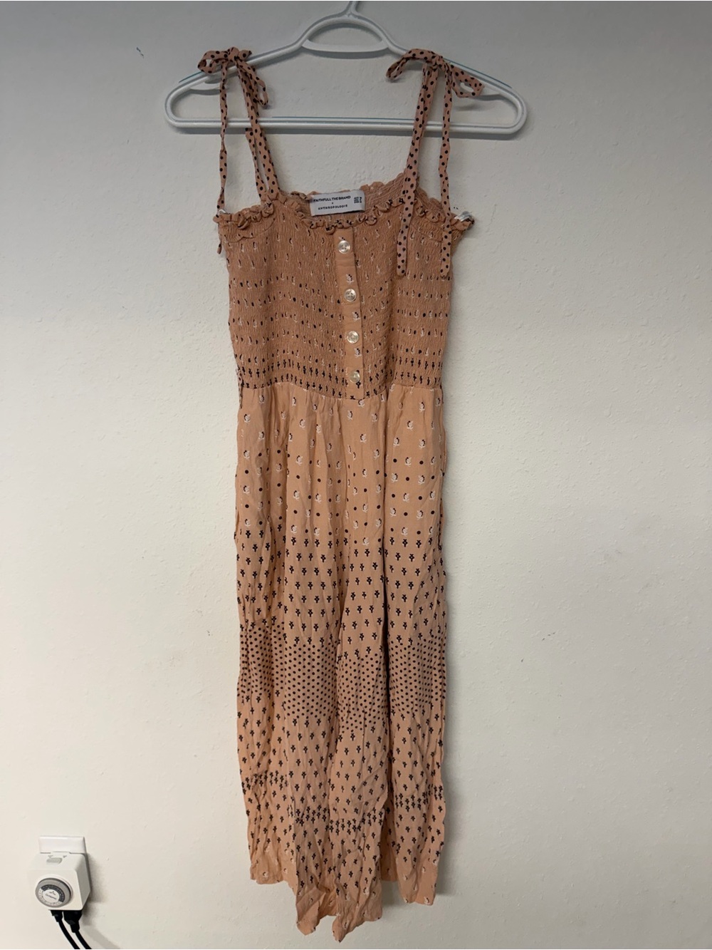 Faithfull the Brand by Anthropology Peach Smocked Button Romper with Tie Straps